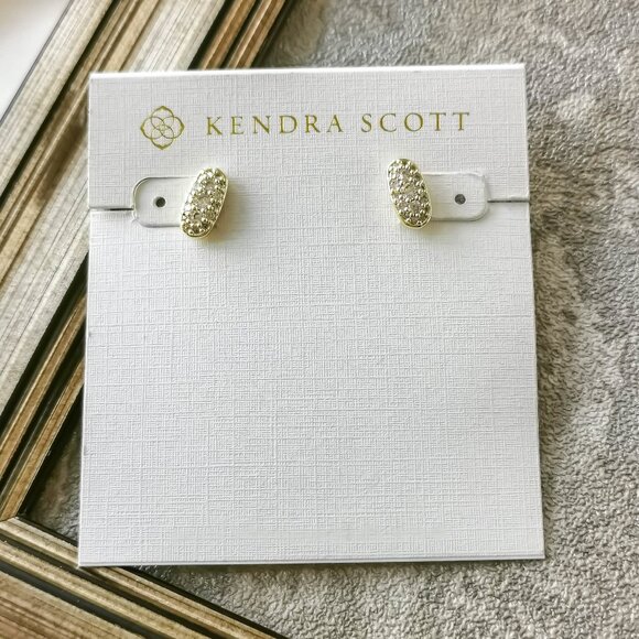 Kendra Scott Grayson Gold White Crystal Stud Earrings - Picture 1 of 3